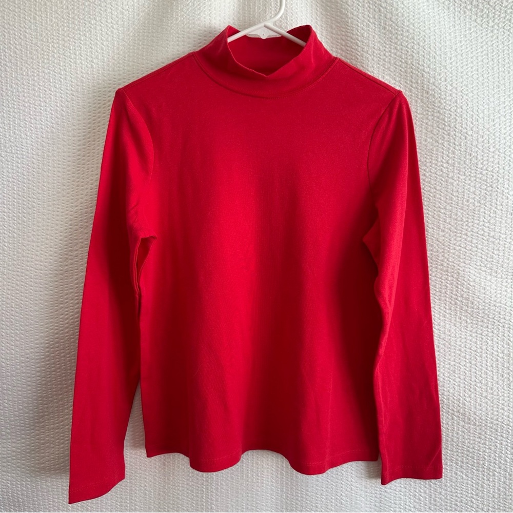 LAURA SCOTT Red Mock Neck Long Sleeve Cotton Blend Top Medium Petite Holiday - Picture 1 of 7
